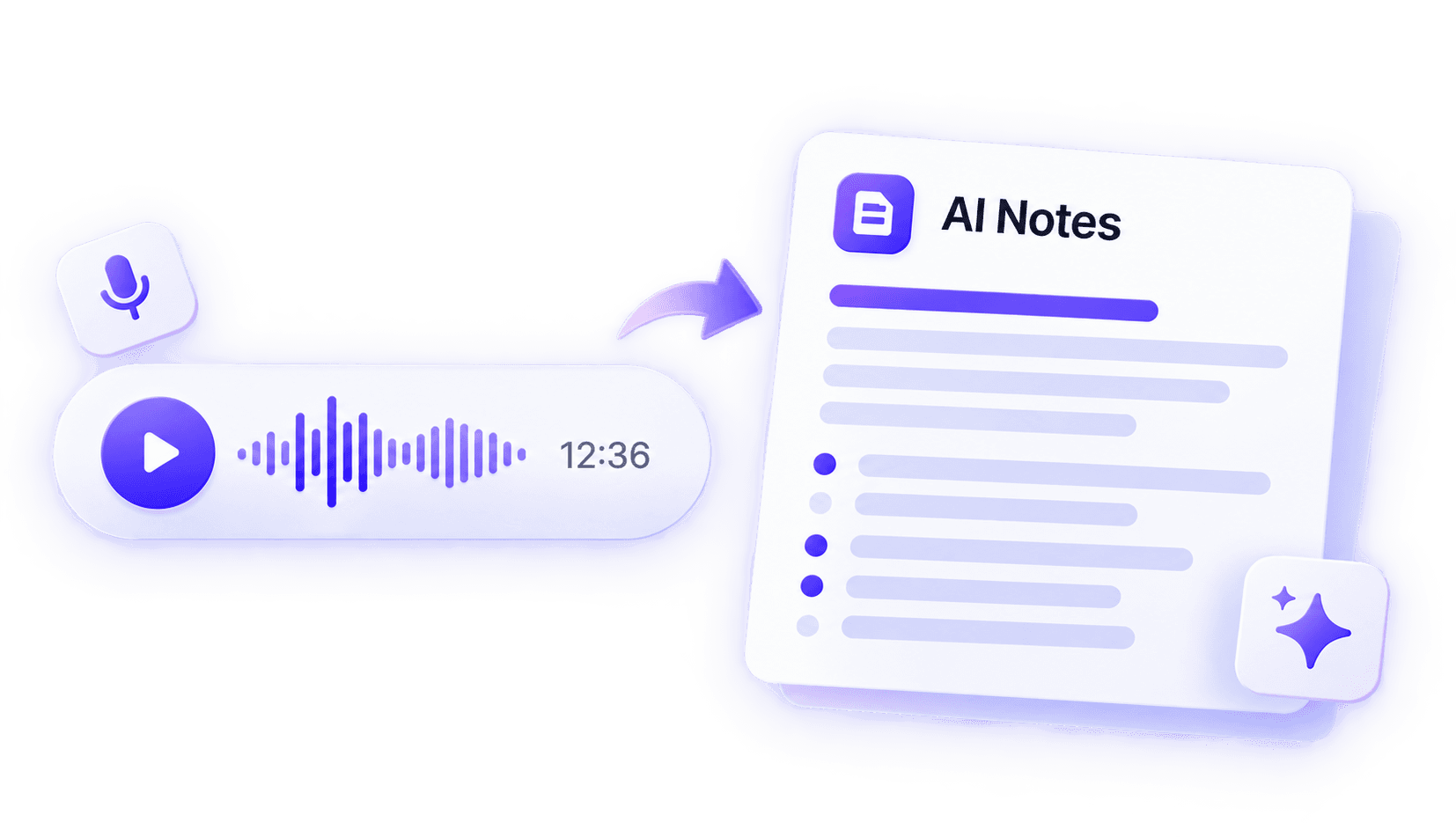 Video player converted into a transcript and AI notes with NoteAi