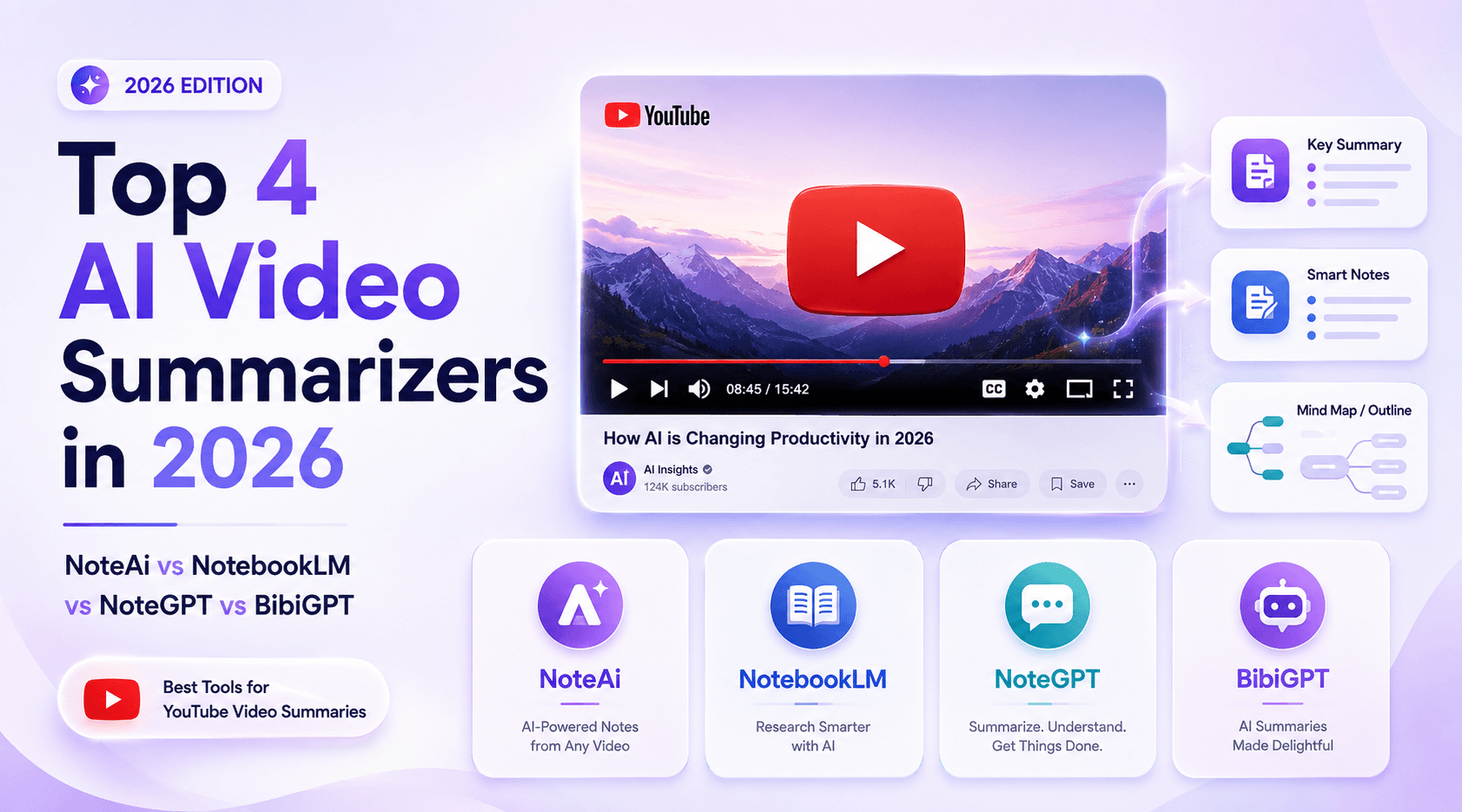 Top 4 AI Video Summarizers in 2026: NoteAi vs NotebookLM vs NoteGPT vs BibiGPT